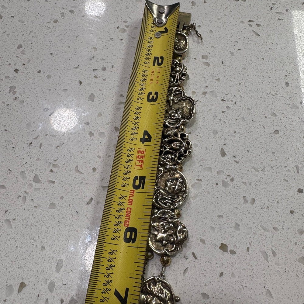 Antique Hughes Sterling Silver Sliding Charm Bracelet (RESERVED) - Picture 10 of 10